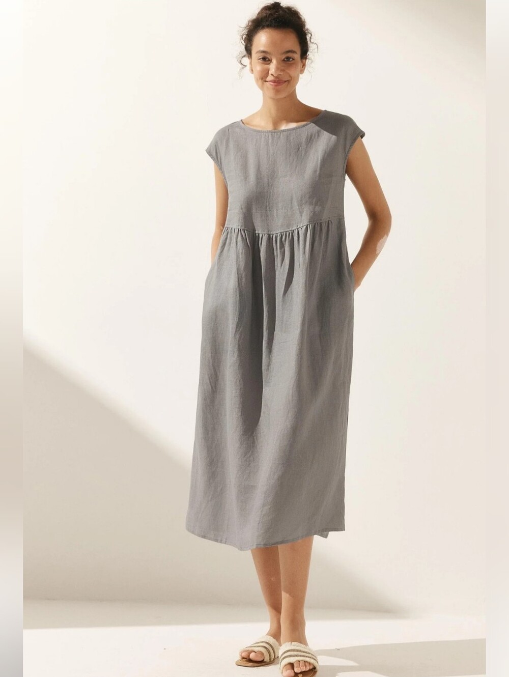 Lintico JOAN Cloud Grey 100% European Linen Maxi Dress L